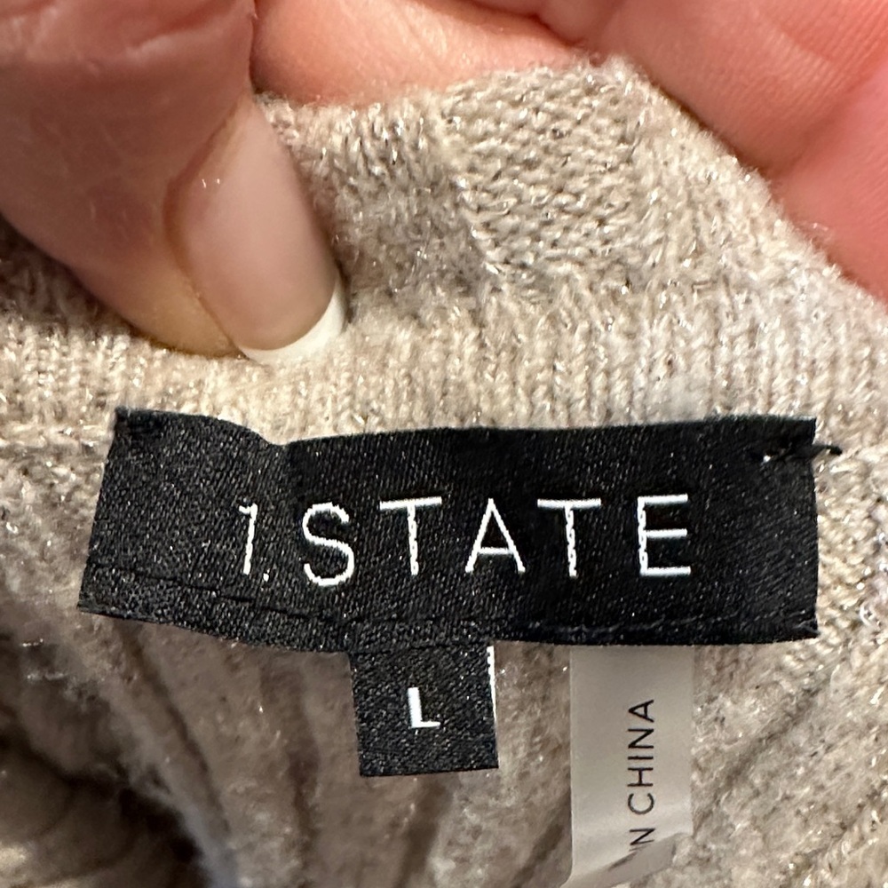 1. State Off-Shoulder Ribbed Sweater - Light Gray - Picture 2 of 4